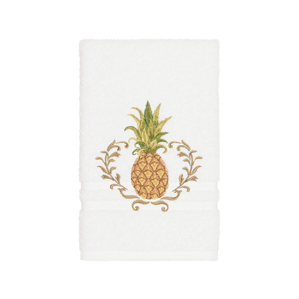 Authentic Hotel and Spa Turkish Cotton Pineapple Embroidered White Hand Towel Terry Cloth Single Piece - Diamond Home USA