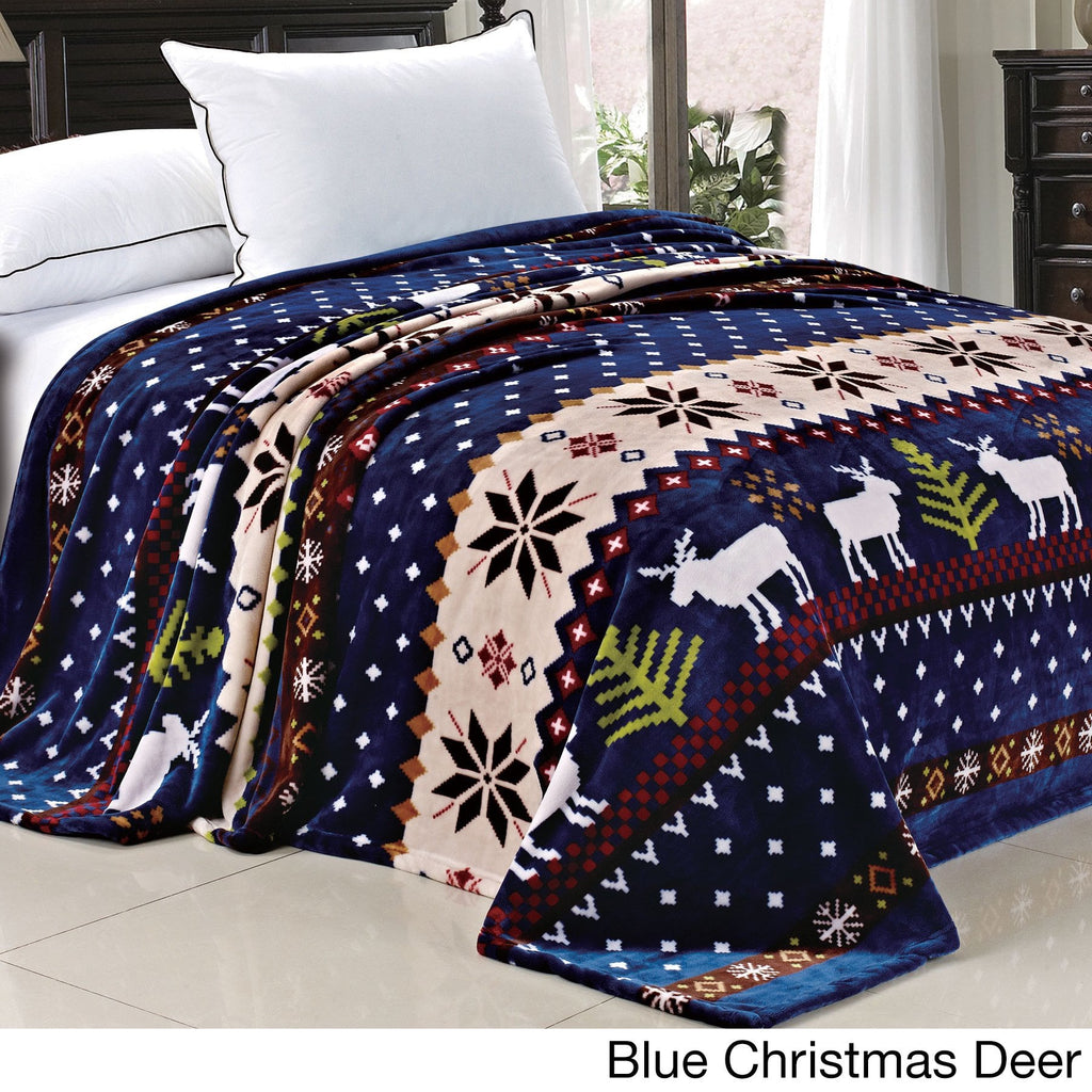 Christmas Deer Throw Blanket Kids Fleece Animal Themed Tree Floral Wildlife Motif Geometric Design Bold Line Striped