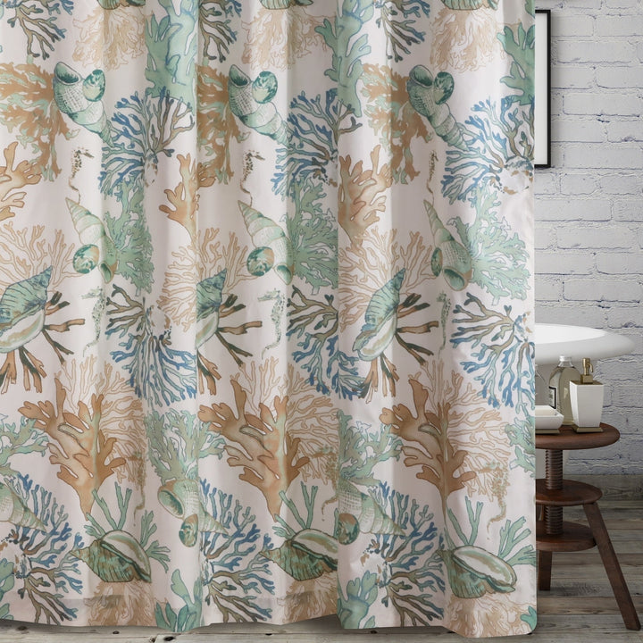 Porch Den Gwinn Shower Curtain 72x72-inch Jade Brown Green