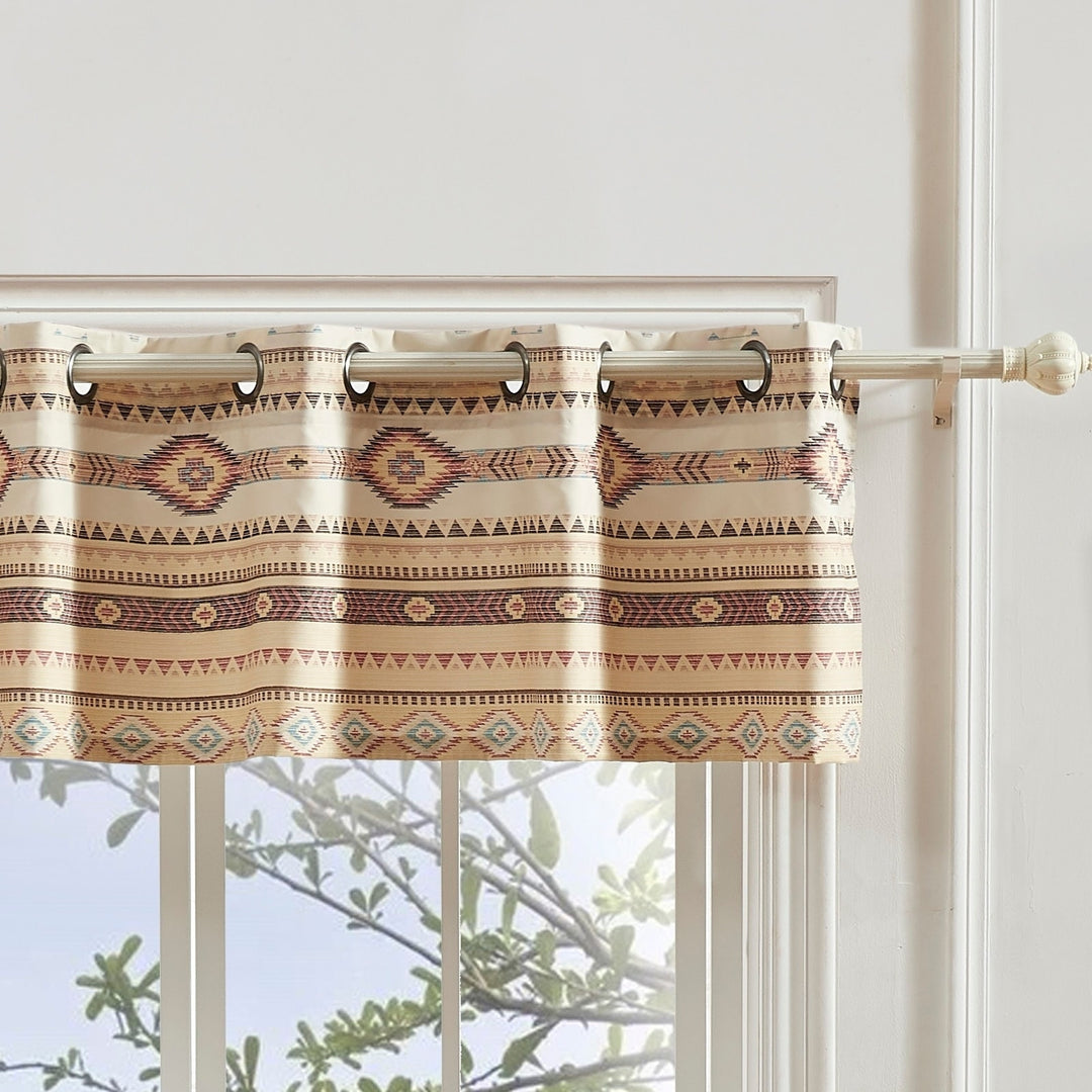 San Carlos Tan Grommet-top Window Valance Beige Chevron Geometric Stripe Lake House Rustic Transitional 100% Polyester Lined