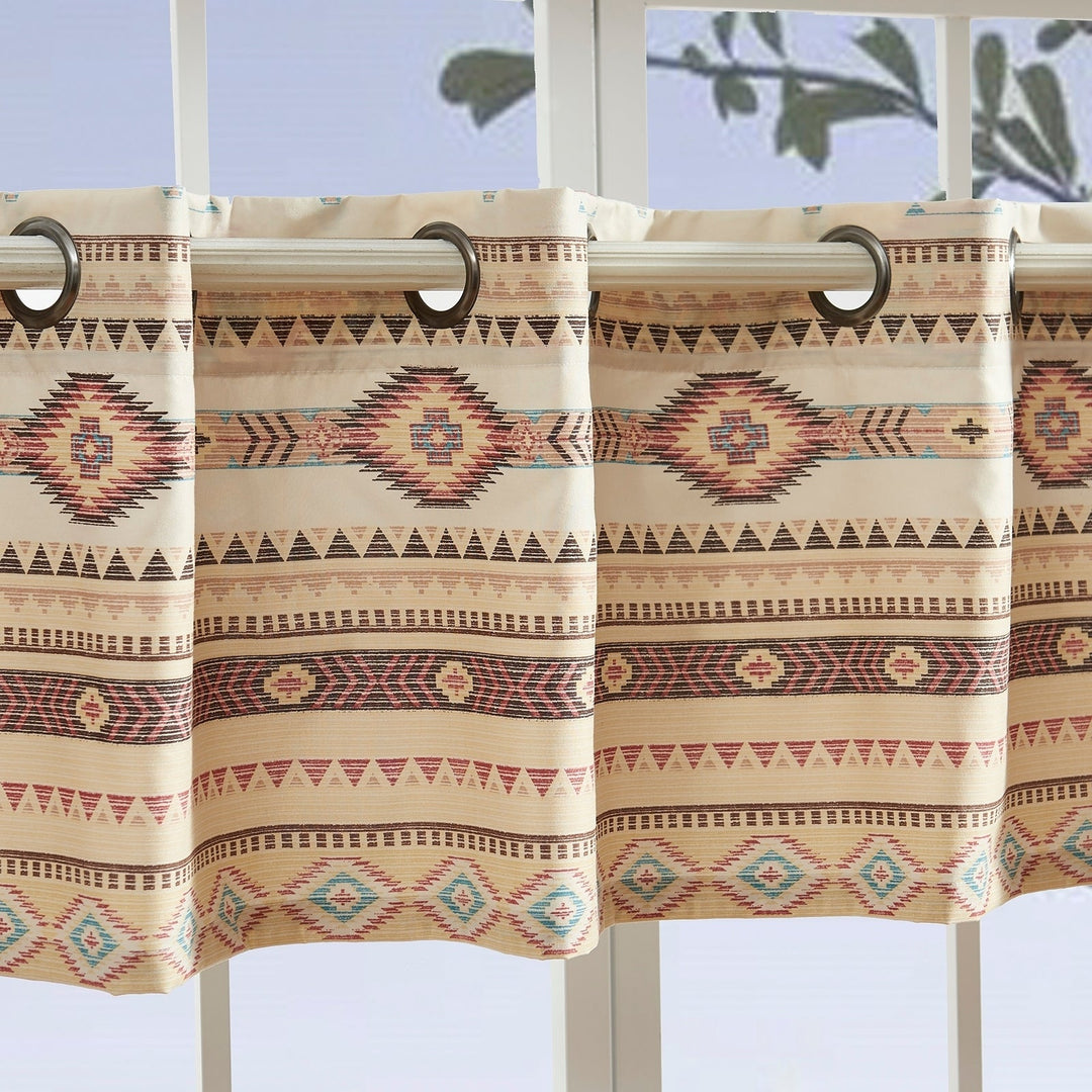 San Carlos Tan Grommet-top Window Valance Beige Chevron Geometric Stripe Lake House Rustic Transitional 100% Polyester Lined