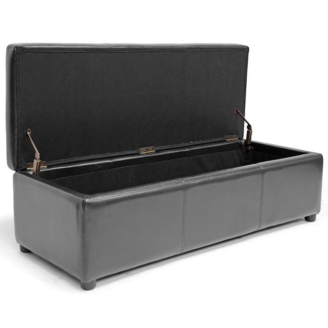 Apalachicola Black Bonded Leather Storage Bench Ottoman Modern Contemporary Solid Rectangle