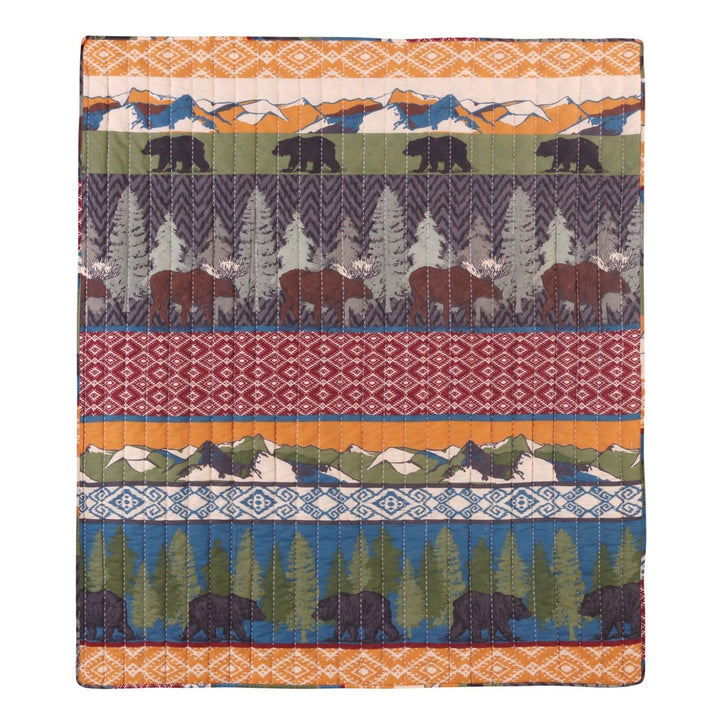 50x60 Green Brown Animal Throw Blanket Blue Red Nature Wild Life Bear Themed Bedding Diamond Jacquard Geometric Pattern White Orange Quilted Forest