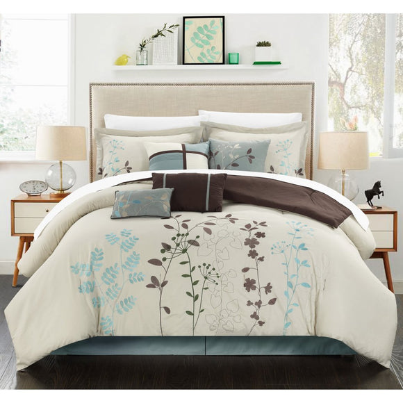 Modern Bedding Comforter Set Floral Embroidery