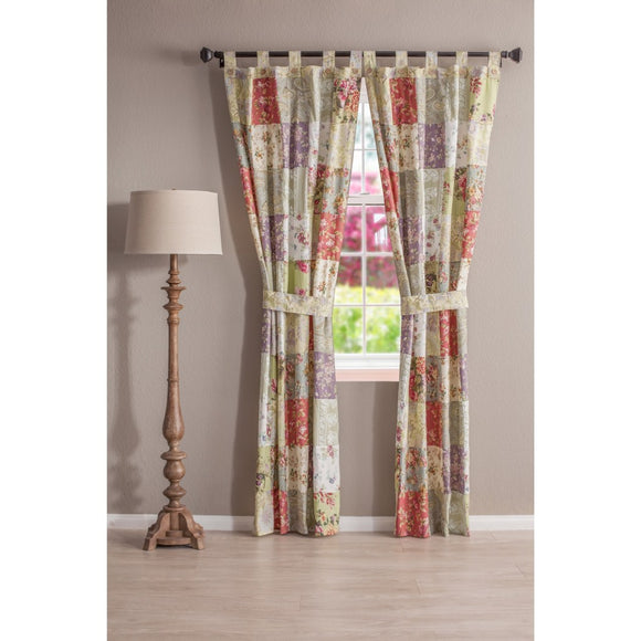 Pink Purple Blooming Prairie Window Curtain 84 Inch Greene Floral Paisley Drape Patchwork Rose Flowers Leaf Country Spring Themed Lined Window Drapery - Diamond Home USA