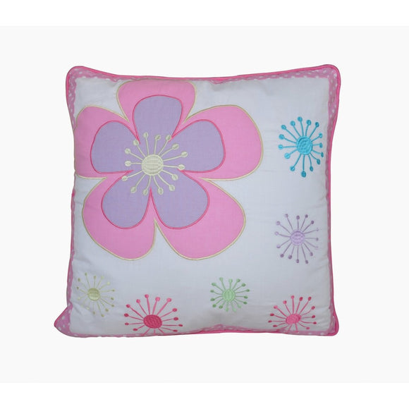 18x18 Girls Pink Purple Blue Blossom Floral Theme Throw Pillow Embroidered Flowers Sofa Pillow Adorable Fun Hippie Color Polka Dots Bodered Square - Diamond Home USA