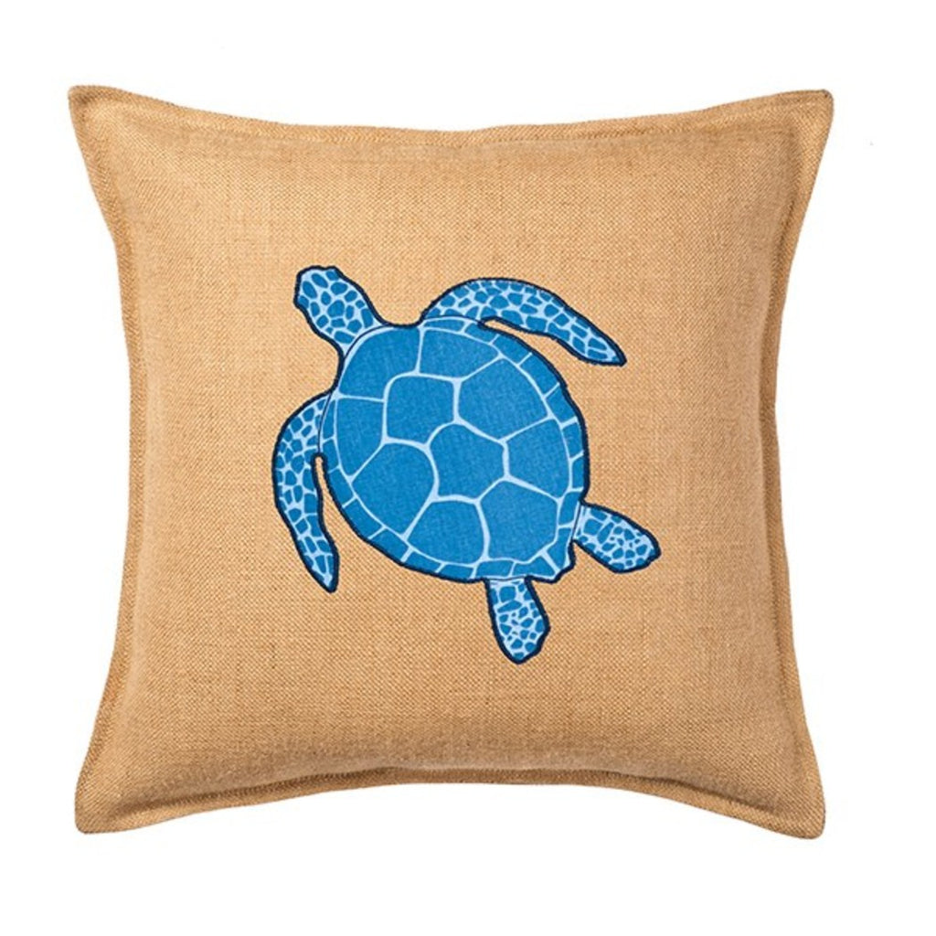 20 X 20 Blue Tan Beach Theme Throw Pillow Tropical Nautical Coastal Sea Turtle Animal Traditional Graphic Modern Accent Pillows Seat Cushion Couch Bedroom Bed Polyester - Diamond Home USA