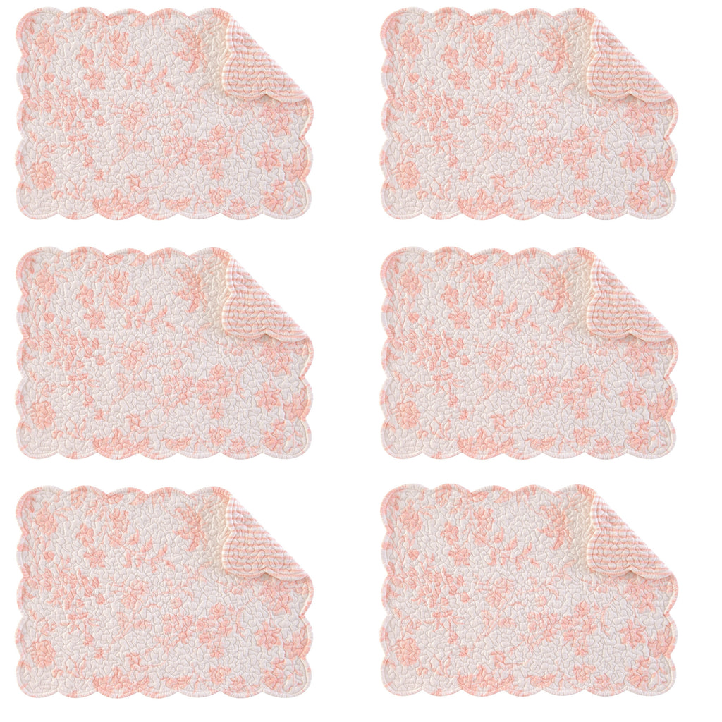 Brighton Cotton Quilted Oblong Placemat Set of 6 Pink Graphic Casual Rectangle - Diamond Home USA