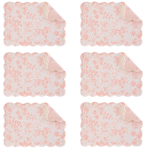 Brighton Cotton Quilted Oblong Placemat Set of 6 Pink Graphic Casual Rectangle - Diamond Home USA