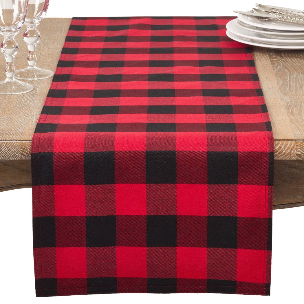 LO 16 X 72inch Red Black Colored Buffalo Plaid Patterned