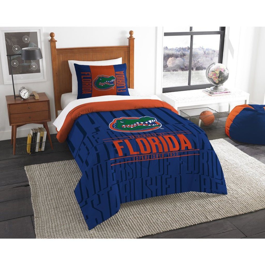 NCAA Gators Comforter Twin Set Blue Orange Sports Patterned Bedding Team Logo Fan Merchandise Athletic Team Spirit Fan College Football Themed Polyester Unisex - Diamond Home USA