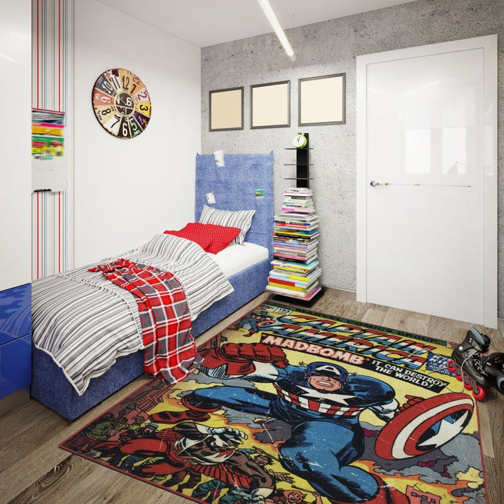 4'6x6'6 Kids Blue Red White Captain America Area Rug