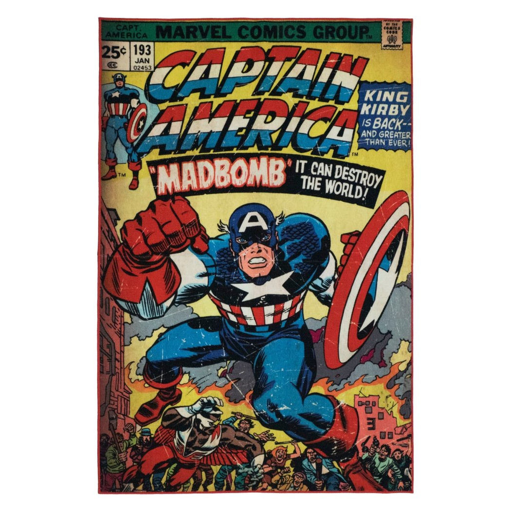 4'6x6'6 Kids Blue Red White Captain America Area Rug Rectangle Shaped Indoor Yellow Marvel Comics Carpet Bedroom Superhero Floor Mat Avengers