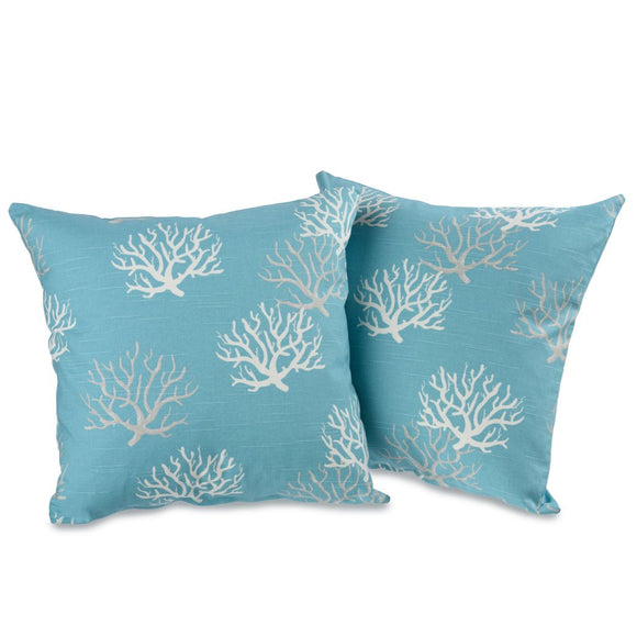 20 X 20 Blue Grey Beach Theme Throw Pillow Nautical Coastal Floral Coral Flowers Tropical Pattern Contemporary Chic Modern Accent Pillows Seat Cushion Couch Sofa Bedroom Bed Polyester - Diamond Home USA