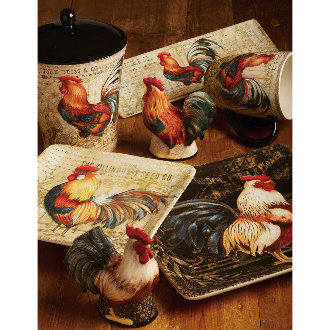 Gilded Rooster 3-piece Canister Set Black Multi Color Tan Ceramic