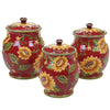 Sunset Sunflower 3-piece Canister Set Green Red Yellow Floral Ceramic - Diamond Home USA