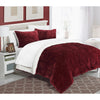 Burgundy Luxury Pinch Pleated Pattern Comforter Twin XL Set Elegant Ruffled Pintuck Design Super Soft & Snuggly Sherpa Lined Bedding Solid Color High - Diamond Home USA