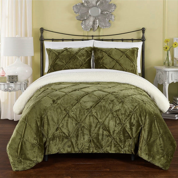 Microplush Pinch Pleated Comforter Set Chic Plush Pinched Pleat Pintuck Diamond Tufted Textured Bedding Stylish Pin Tuck Puckered Texture