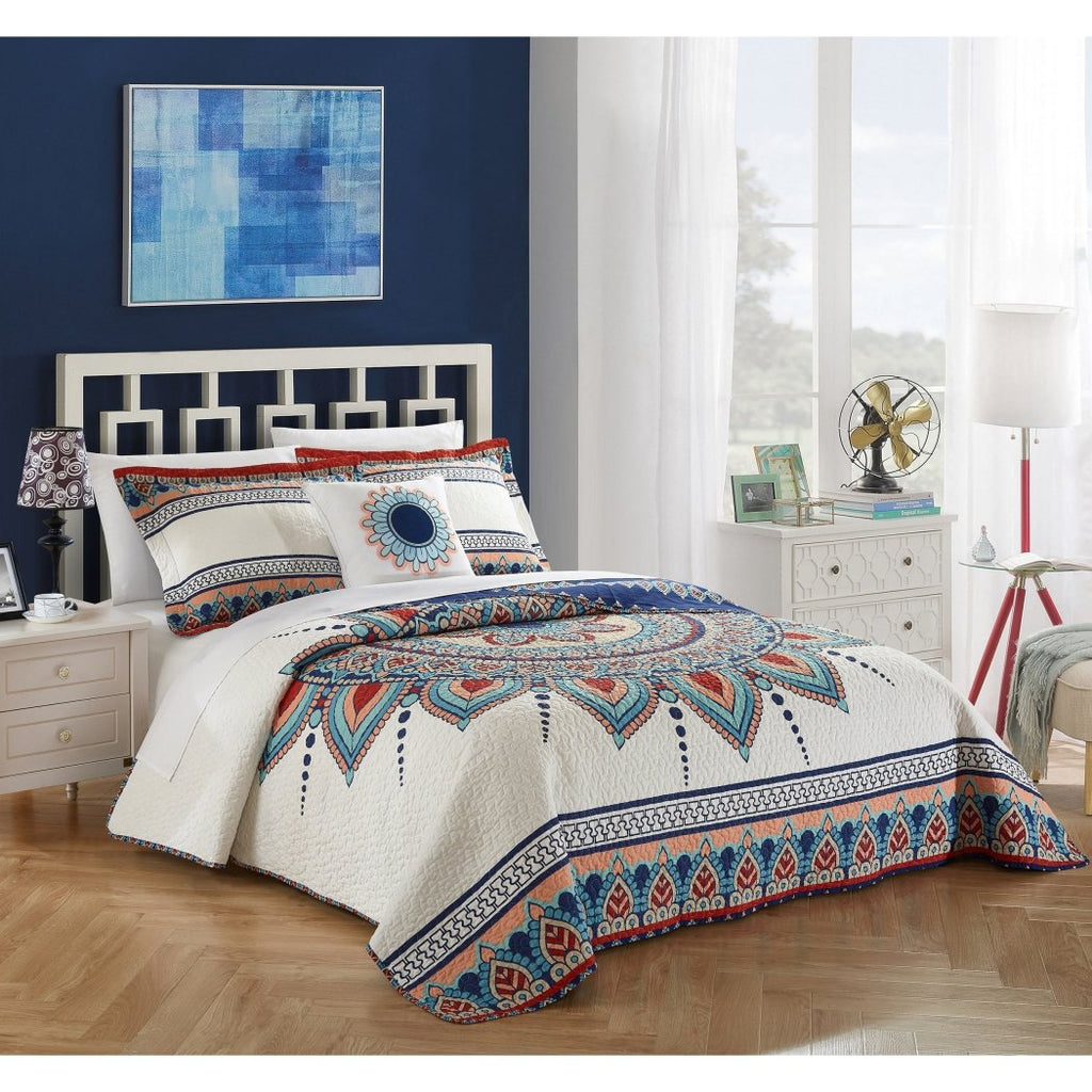 Embroidered Quilt Set Abstract Pattern Bedding Textured Bed Bag Master Bedroom Geometric Bedding Bohemian Contemporary