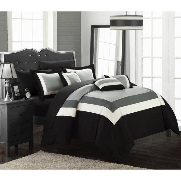Modern Luxury Bedding Set Block Design Pieces Black