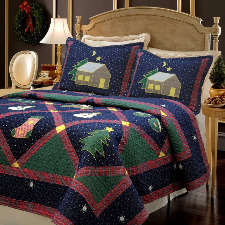 Christmas Themed Quilt Set mas Bedding Holiday Spirit Winter