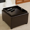 Wellington Bonded Leather Tray Top Ottoman by Brown Modern Contemporary Solid Square Wood Storage - Diamond Home USA