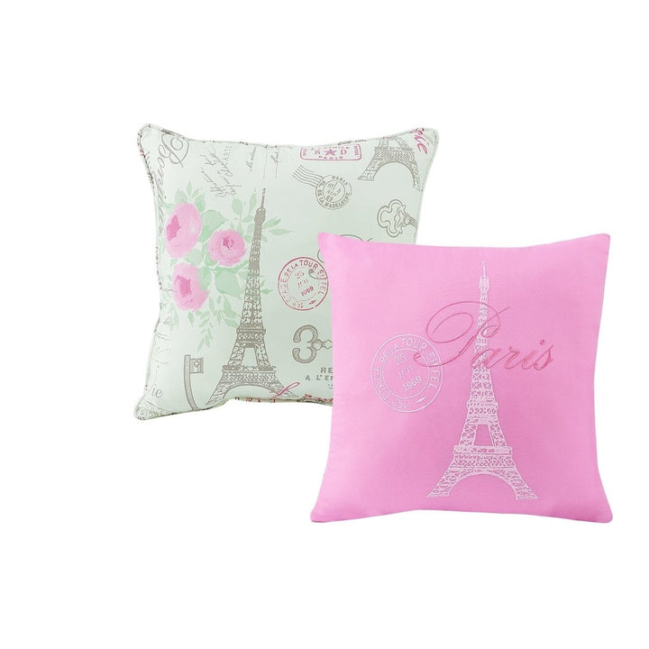 Girls I Love Paris Comforter Set Romantic France Eiffel Tower Themed Bedding Love Key Post Card Stamp Floral