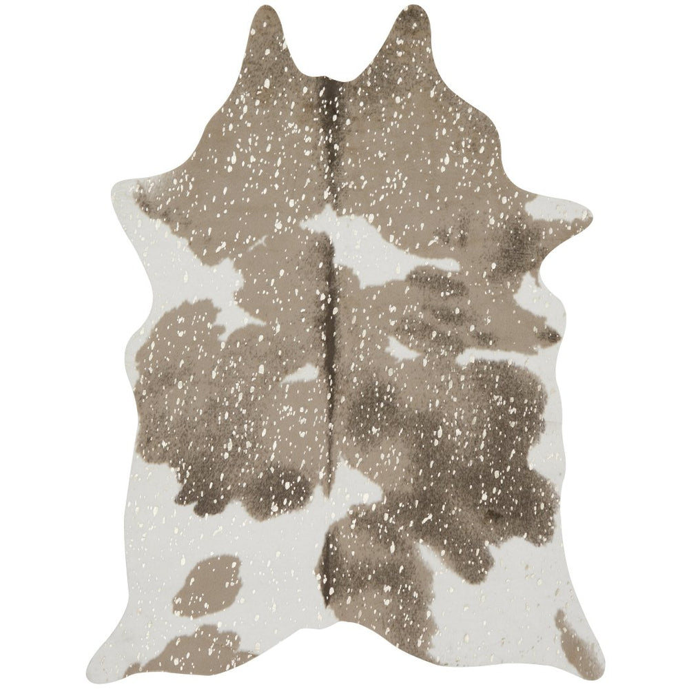 5x6'6 White Taupe Faux Cowhide Area Rug Free Form Indoor Beige Cow Hide Pattern Carpet Living Room Country Floor Mat Nature Wilderness Animal Skin