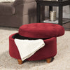 Moses Button Tufted Velvet Berry Round Storage Ottoman Red Solid Glam Foam Wood - Diamond Home USA
