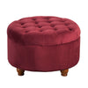 Moses Button Tufted Velvet Berry Round Storage Ottoman Red Solid Glam Foam Wood - Diamond Home USA
