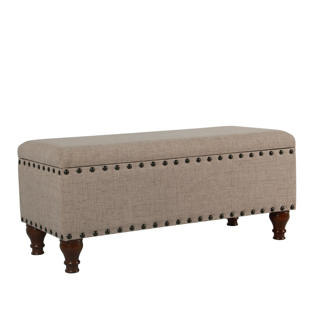 Raush Tufted Linen Storage Bench Brown Solid Wood Walnut Finish