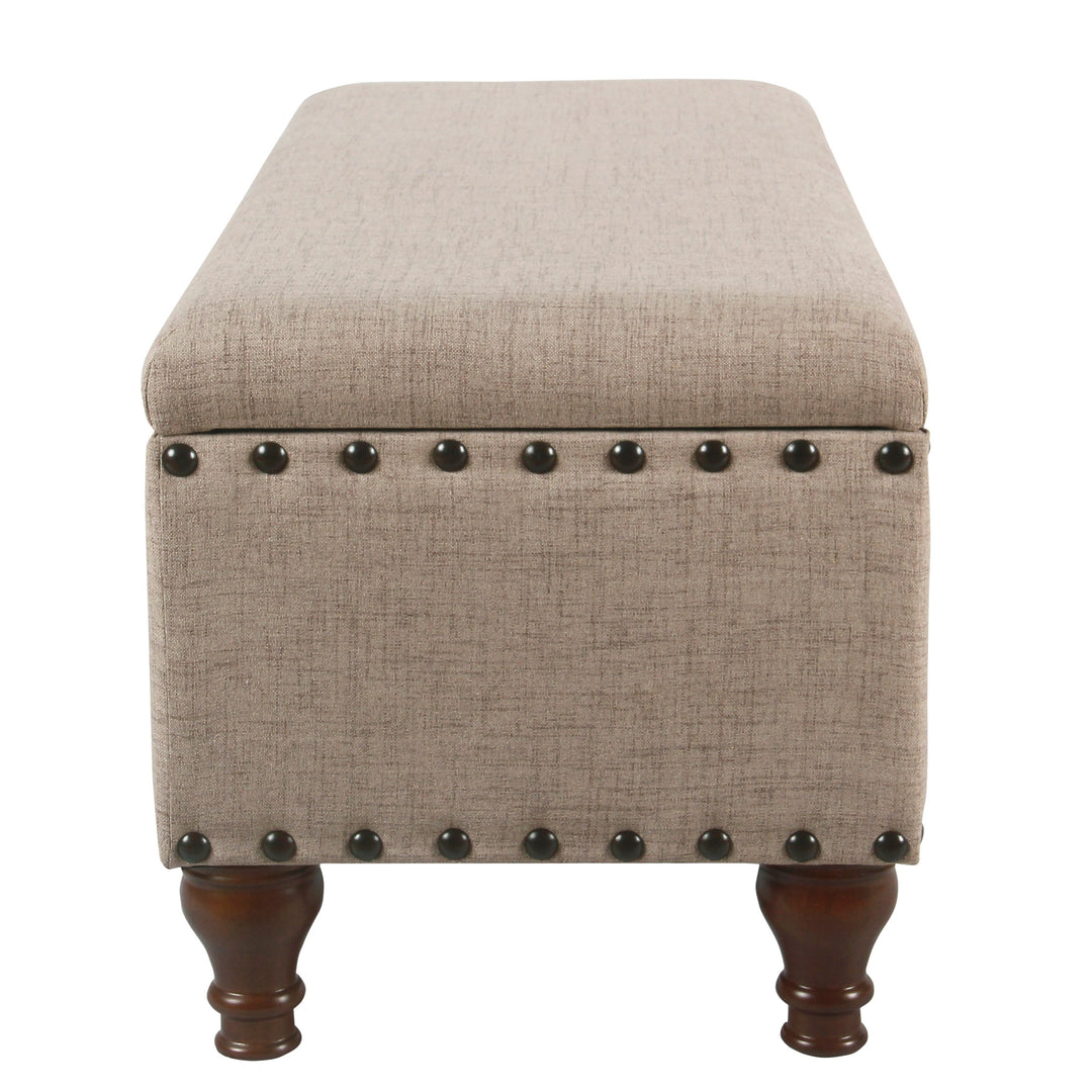 Raush Tufted Linen Storage Bench Brown Solid Wood Walnut Finish