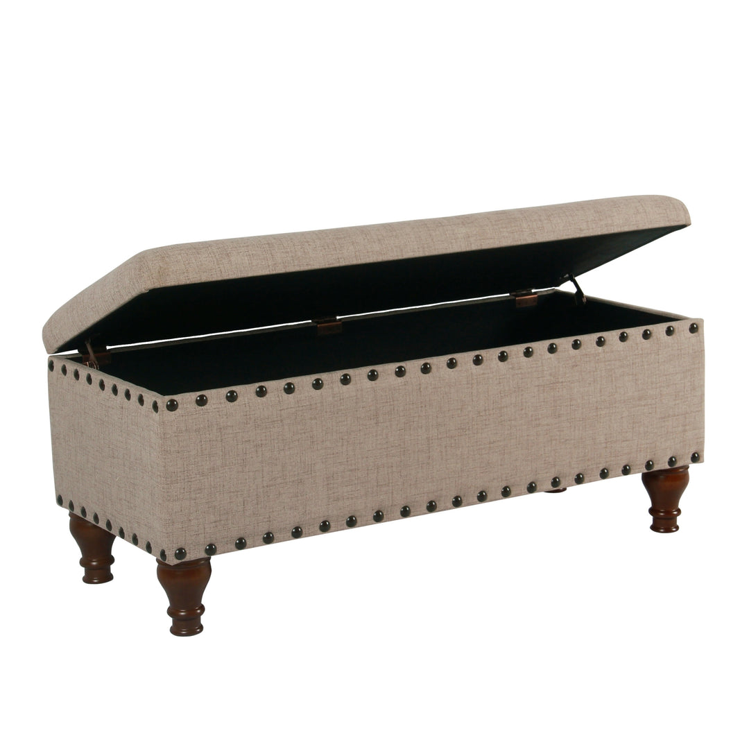 Raush Tufted Linen Storage Bench Brown Solid Wood Walnut Finish