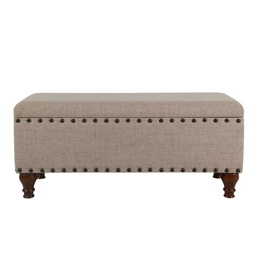 Raush Tufted Linen Storage Bench Brown Solid Wood Walnut