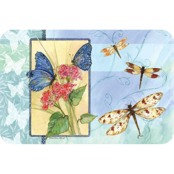 Blue Butterfly Floral Pattern Plastic Wipe Clean Placemats Set Cute Butterflies Bohemian Design Rectangle Shape Place Mats Features Hand Wash Easy - Diamond Home USA