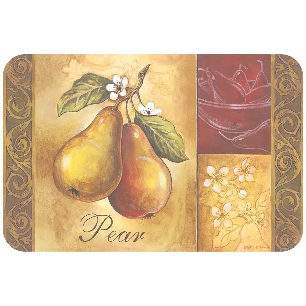 Counterart Reversible Plastic Wipe Clean Placemats - Heirloom Apple Pear (Set of 4) Multi Color Print Country Rectangle Vinyl