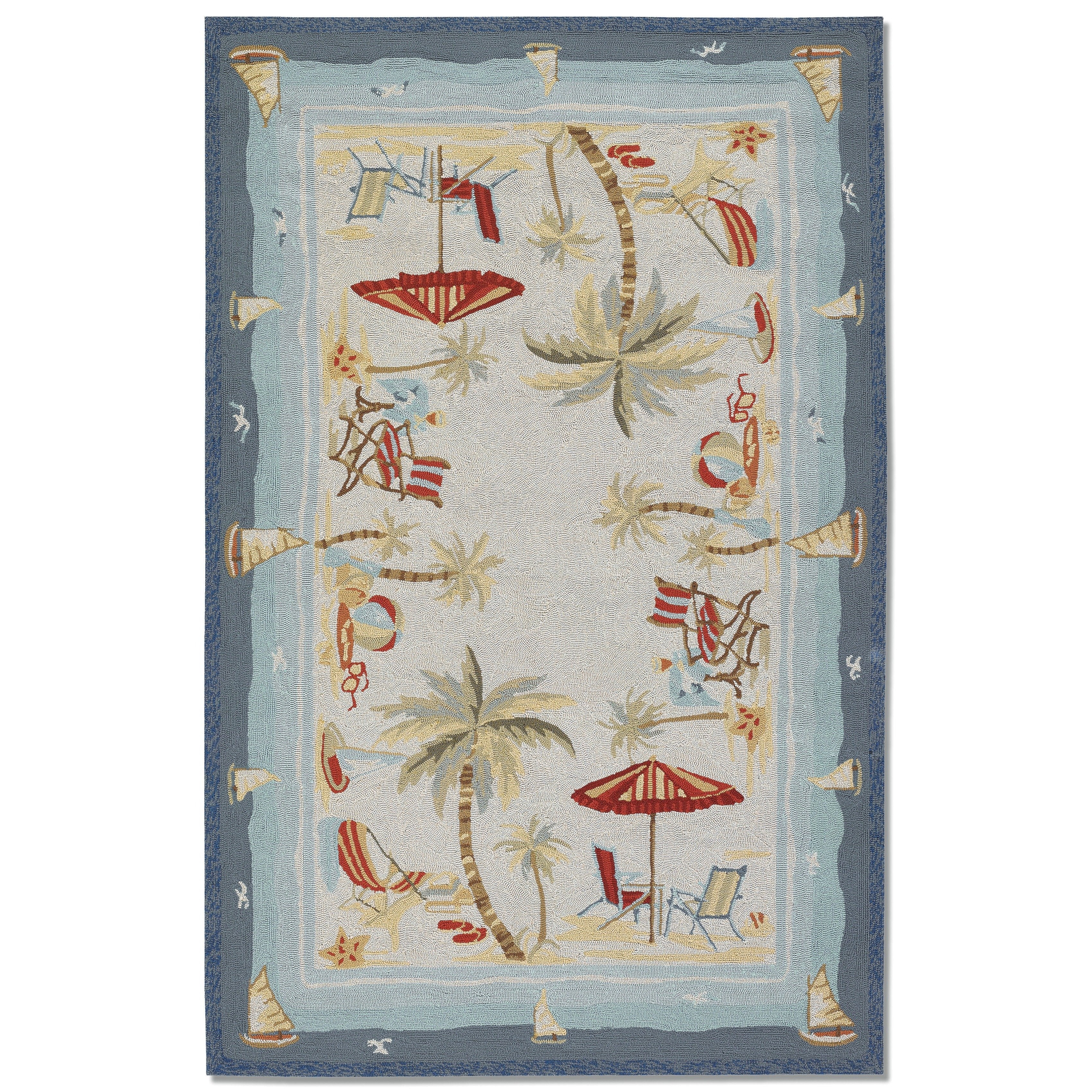 5'6x8 Blue Red Ocean Palm Trees Area Rug Rectangle Indoor/Outdoor Navy –  Diamond Home