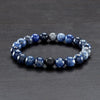 8 5 Inch Blue Natural Sodalite Polished Stone Bracelet Matte Black Onyx Beaded Gemstone Wristband Handmade Round Beads Stretch Arm Band Flexible - Diamond Home USA