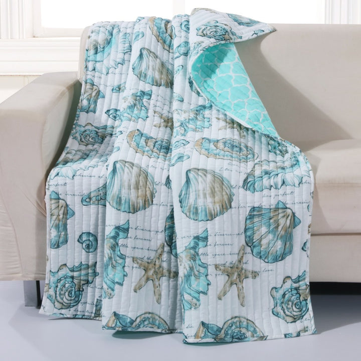 50 x 60 Teal Blue White Beach Theme Throw Blanket Coastal