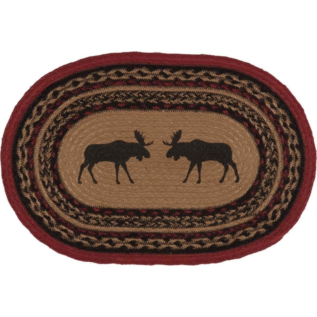 Set 6 12 x 18 Brown Moose Lodge Theme Kitchen Placemat Red Oval Animal Pattern Dining Room Table Placemats Linens Place Mats Country Cabin Cottage - Diamond Home USA