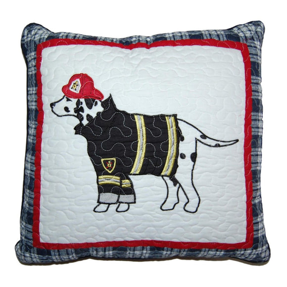 20 x 20 Kids Blue Red Black White Dalmatian Throw Pillow Firefighting Dog Firefighting Themed Cushion Firefighter Rescue Doggy Plaid Border Yellow - Diamond Home USA