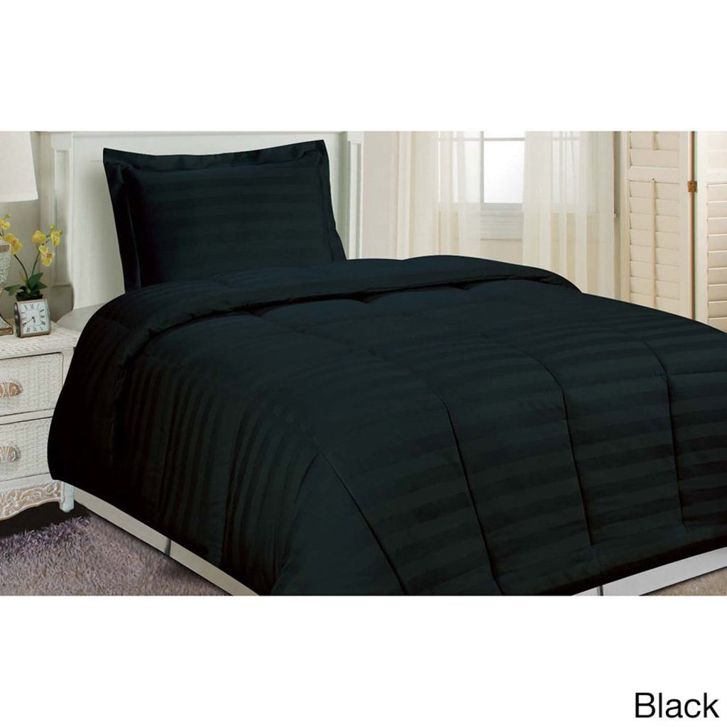 Damask Stripe Duvet Cover Set High Class Luxurious Bedding Microfiber Stripe Pattern Button Closure Fancy Black