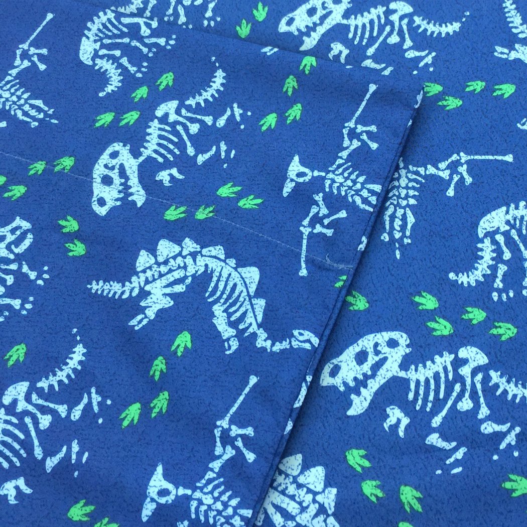 Kids Blue Green Dinosaur Skulls Pattern Sheets Twin Set Dino Bones Footprints Old Exotic Wild Animals Bedding Fully Elasticized Fitted Soft & Comfy - Diamond Home USA