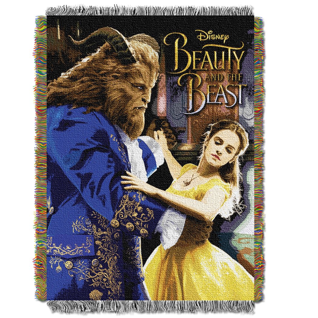 48x60 Woven Blue Yellow Disney Beauty Beast Throw Blanket