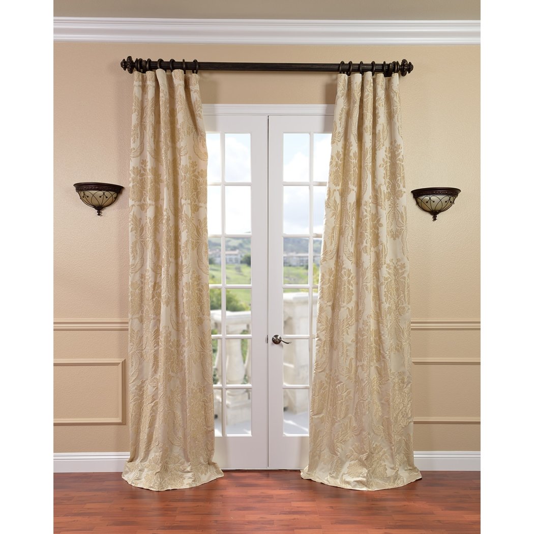 Magdele Embroidered Window Curtain Damask Floral Leaves Pattern Lined Jacquard Single Panel Energy Efficie Window