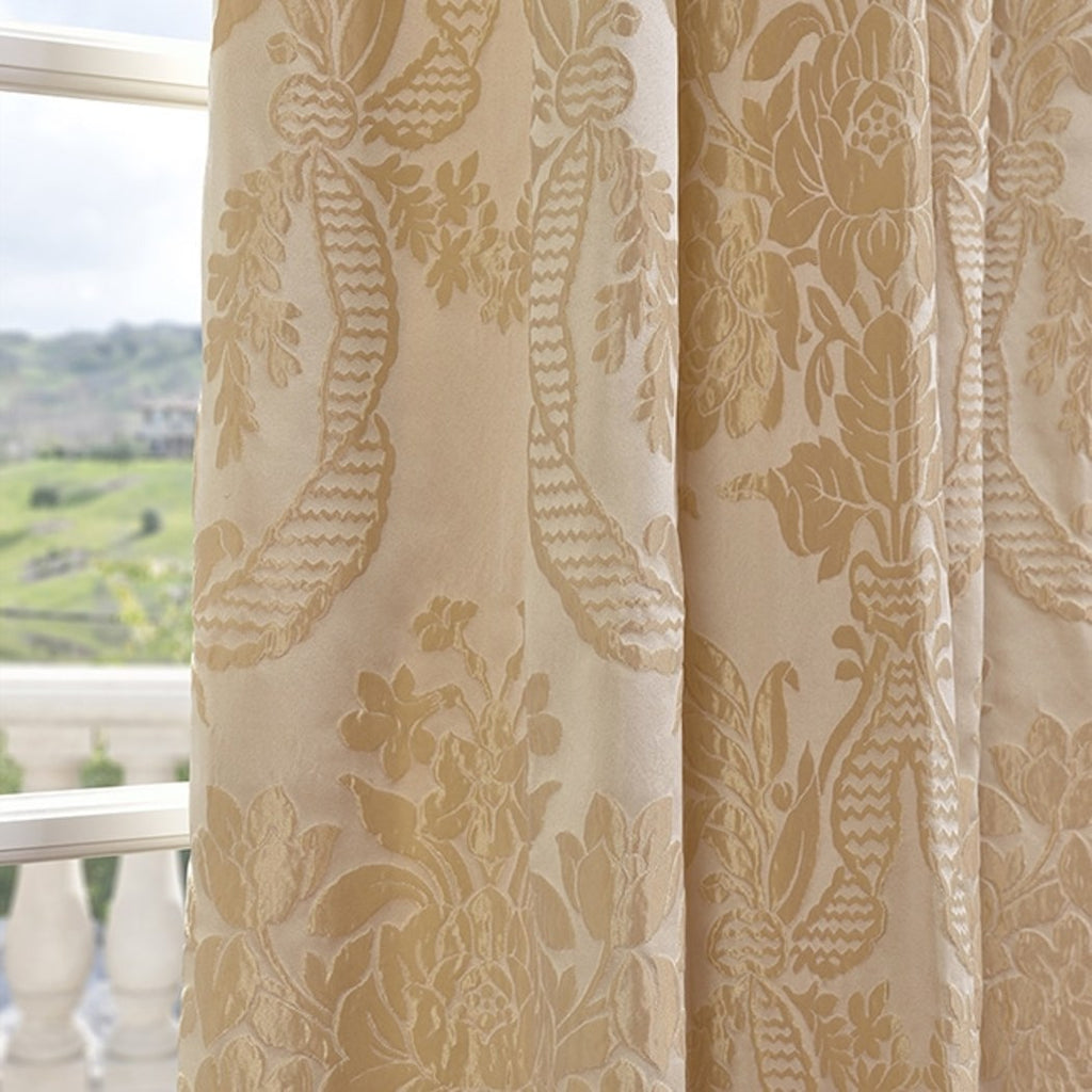 Magdele Embroidered Window Curtain Damask Floral Leaves Pattern Lined Jacquard Single Panel Energy Efficie Window