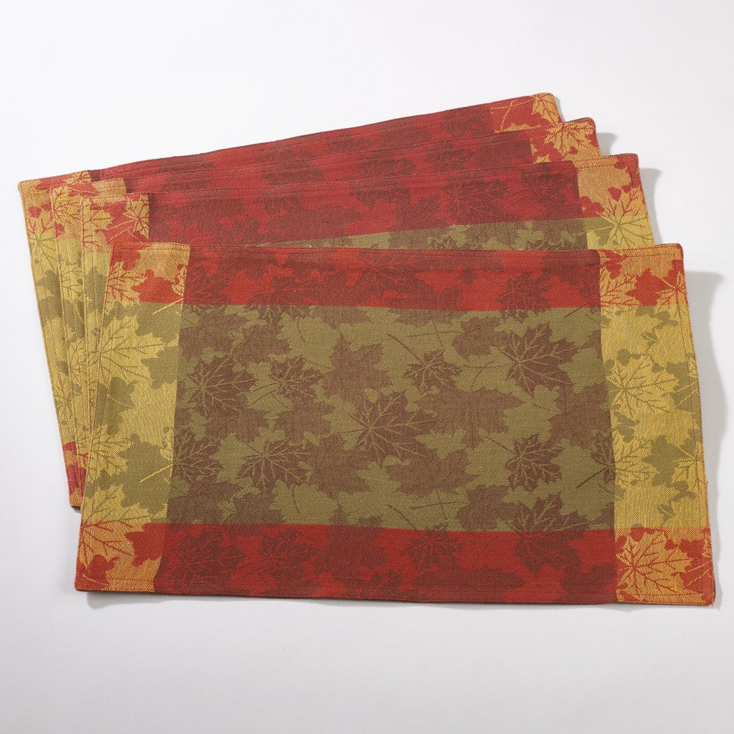 Autumn leaf Floral Placemats Set Elegance Colorful Fall Foliage Leaves Pattern Place Mats Dusty Colors Features Easy Clean Hand Wash All Seasons - Diamond Home USA