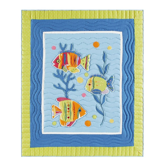 50 X 60 Kids Blue Yellow Tropical Theme Throw Blanket Nautical Coastal Beach Fish Coral Reef Pattern Circle Chevron Zig Zag Patterned Accent Bedding Couch Sofa Bedroom Bed Polyester - Diamond Home USA