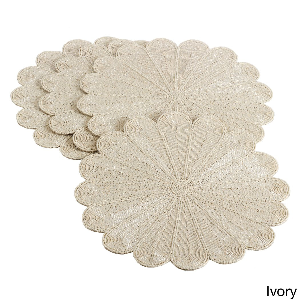 Flowers Design Placemats Set Bohemian Floral Pattern Place Mats Features Easy Clean Glass Beading Technique Spot Clean All Seasons Round Shape