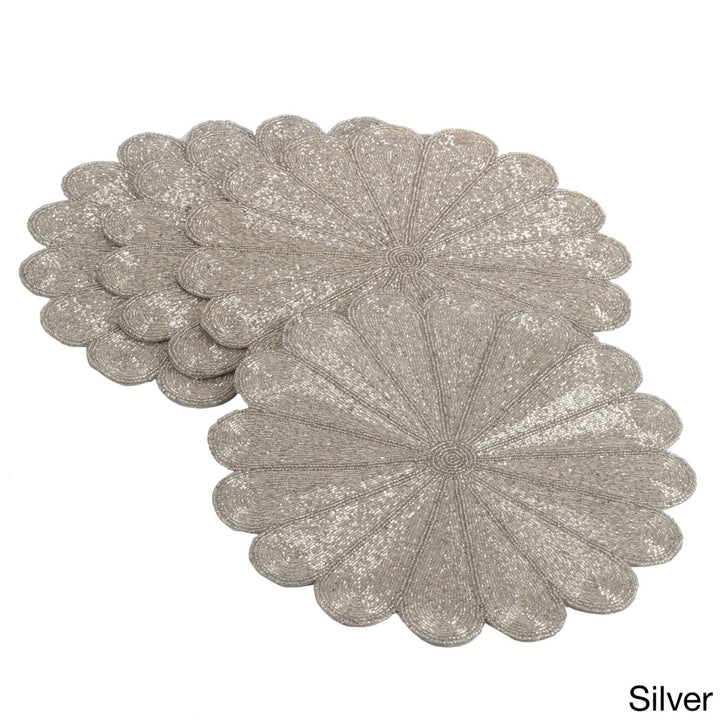 Flowers Design Placemats Set Bohemian Floral Pattern Place Mats Features Easy Clean Glass Beading Technique Spot Clean All Seasons Round Shape